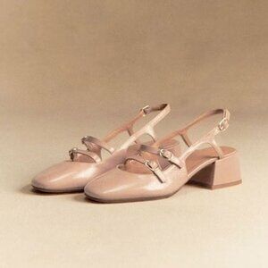 Sezane Paula Babies Strappy Mary Jane Block Heels 7 Pale Pink Rose Beige Nude